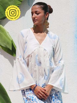 Chidiyaa - Walk In The Clouds Varsha Handprinted Cotton Top
