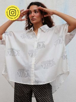 Chidiyaa - Daydreaming In Monochrome "Flor D’Luna Handblock Cotton Shirt
