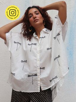 Chidiyaa - Daydreaming In Monochrome Free Falling Handblock Cotton Shirt