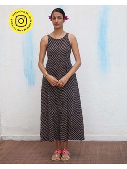 Chidiyaa - Flower Girl Gul-Nari Block Printed Cotton Black Dress