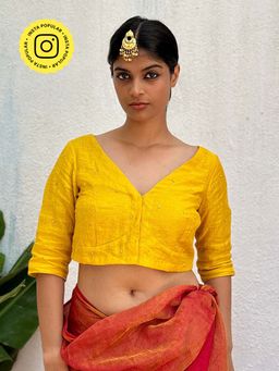 Chidiyaa - Yellow Eknoor Fara Linen Zari Stitched Blouse