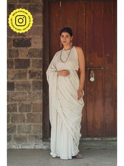 Chidiyaa - Safed Hushed Rice Ivory Block Printed Saree