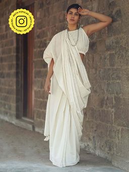 Chidiyaa - Safed Sleepy Shell White Block Printed Saree
