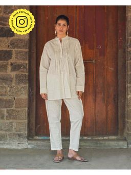 Chidiyaa - Safed Porcelain Blush Off White Block Printed Co-Ord (Set of 2)