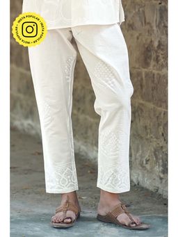 Chidiyaa - Safed Fable Of Frost White Block Printed Pant