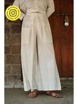 Chidiyaa - Safed Coconut Frost White Block Printed Palazzo