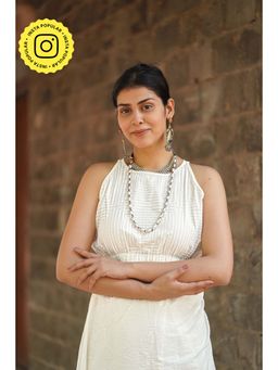 Chidiyaa - Safed Seashell Murmur Ivory Block Printed Blouse