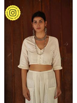 Chidiyaa - Safed Vanilla Static Off White Block Printed Blouse