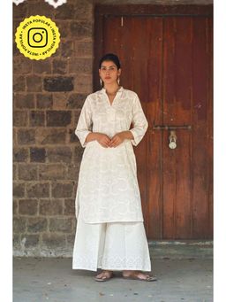 Chidiyaa - Safed Salted Paper Ivory Block Printed Kurta
