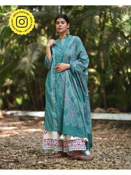Chidiyaa - Womens Printed Teal Dupatta