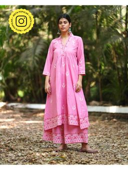 Chidiyaa - Womens Printed A-Line Pink Co-Ord (Set of 2)