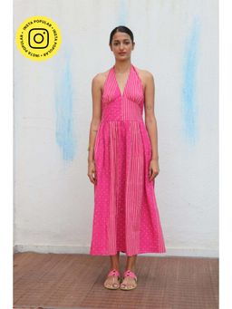 Chidiyaa - Flower Joba Block printed Cotton Pink Dress