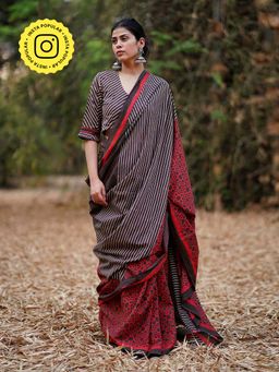 Chidiyaa - Whistling Gulon Mein Rang Black Block Printed Saree