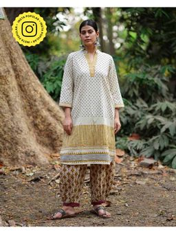 Chidiyaa - Whistling Woods Gulabi Shaam Tu White Block Printed Cotton Kurta