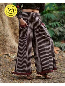 Chidiyaa - Whistling Woods Pankhuri Brown Block Printed Cotton Palazzo