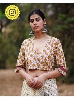Chidiyaa - Whistling Woods Chale Jaise Hawaiian Off White Block Printed Cotton Stitched Blouse