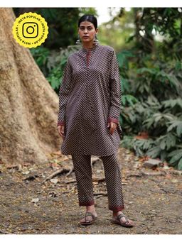 Chidiyaa - Whistling Woods Jharna Si Tu Brown Block Printed Cotton Co-Ord (Set of 2)