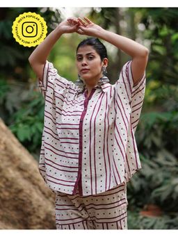 Chidiyaa - Whistling Woods Megha Re Off White Block Printed Cotton Shirt