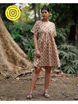 Chidiyaa - Whistling Woods Tu Dilruba Off White Block Printed Cotton Dress