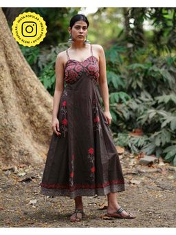 Chidiyaa - Whistling Woods Rohini Brown Block Printed Cotton Dress