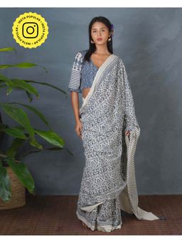 Chidiyaa - Bms Haze Tide Ivory Block Printed Saree