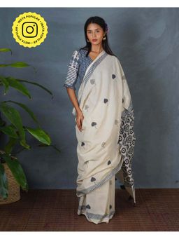 Chidiyaa - Bms Quiet Cloud Ivory Block Printed Saree