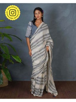 Chidiyaa - Bms Sky Melt Ivory Block Printed Saree