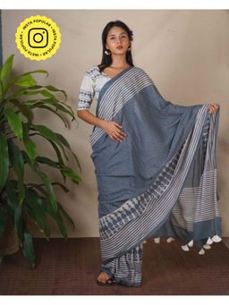 Chidiyaa - Bms Stone Hush Grey Block Printed Saree