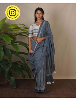 Chidiyaa - Bms Strom Kiss Grey Printed Saree