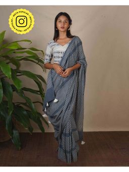 Chidiyaa - Bms Moon Smoke Grey Block Printed Saree