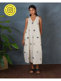Chidiyaa - Bms Cloud Night Off White Block Printed Dress