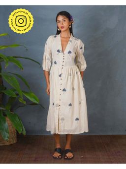 Chidiyaa - Bms Sleepy Rainy Cream Block Printed Dress