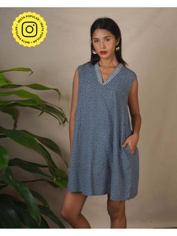 Chidiyaa - Bms Rain Light Grey Block Printed Dress