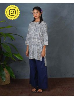Chidiyaa - Bms Mist Over Hill Grey Block Printed Kurti