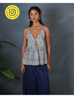 Chidiyaa - Doves Wing Grey Block Printed Top