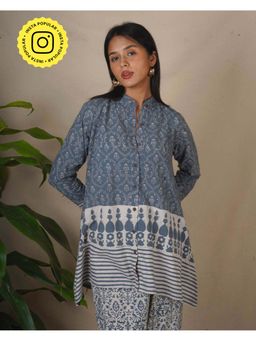 Chidiyaa - Ashen Shore Grey Block Printed Shirt