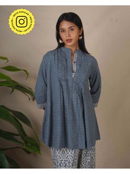 Chidiyaa - Silt Light Grey Block Printed Top