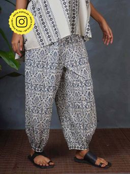 Chidiyaa - Bms Chalk Mist White Block Printed Salwar Pant