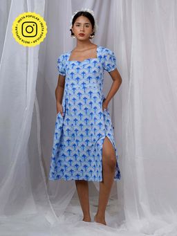 Chidiyaa - Ishani Blue Hand Block Printed Dress