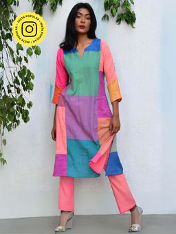 Chidiyaa - Multi-Colour Chidiyaa Rainbow Handwoven Cotton Kurta with Pant