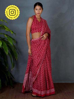 Chidiyaa - Mya Roopika Red Hand Block Printed Saree