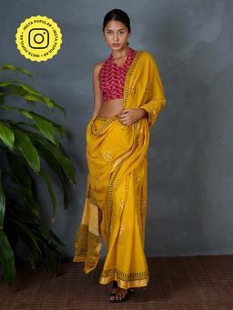 Chidiyaa - Mya Mriga Yellow Hand Block Printed Saree