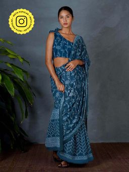 Chidiyaa - Mya Sia Teal Green Hand Block Printed Saree