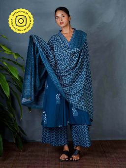 Chidiyaa - Mya Shyama Teal Green Hand Block Printed Dupatta