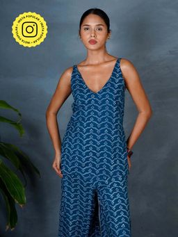 Chidiyaa - Mya Bindu Teal Blue Hand Block Printed Top