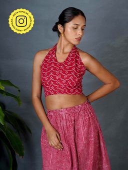 Chidiyaa - Mya Smriti Red Hand Block Printed Crop Top