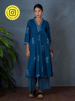 Chidiyaa - Mya Bahrani Teal Green Hand Block Printed Kurta