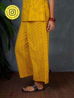 Chidiyaa - Mya Rhea Yellow Hand Block Printed Bottom Palazzo