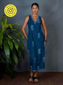 Chidiyaa - Mya Neeraja Teal Green Hand Block Printed Dress