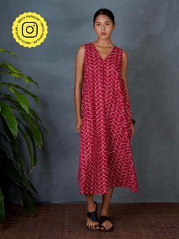 Chidiyaa - Mya Sparshika Red Hand Block Printed Dress